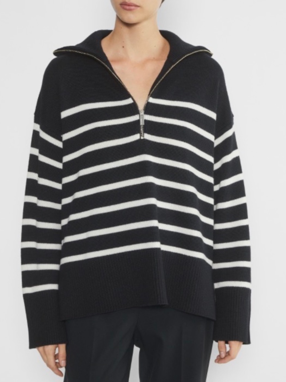 Babaton Aritzia New Overseas 100% Merino Wool Striped Half Zip Sweater 2XS